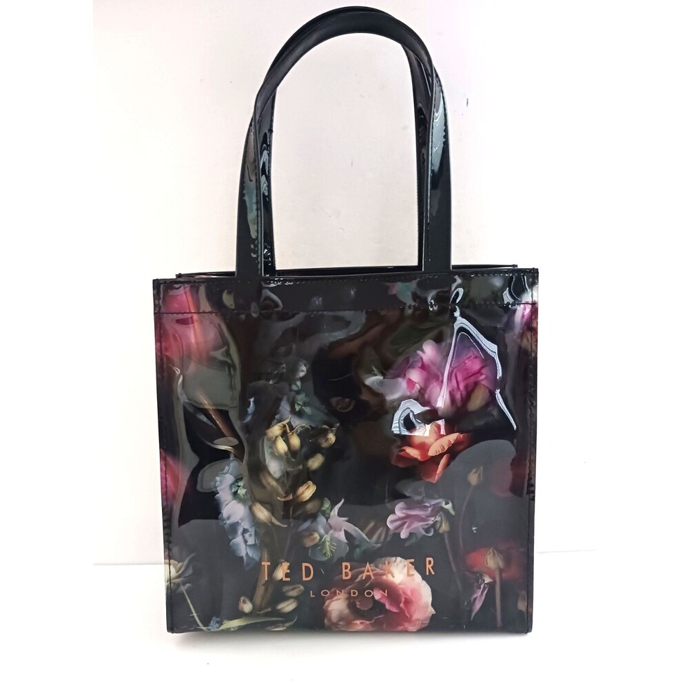 Ted Baker London Small Tote Bag Blk Floral Print Glossy PVC 10X4X9 - Picture 13 of 13
